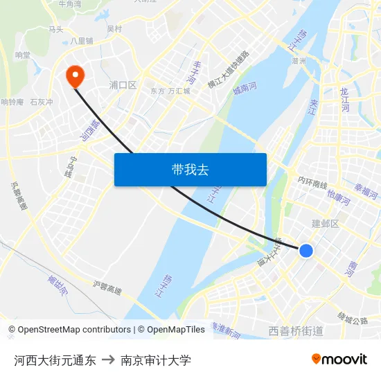 河西大街元通东 to 南京审计大学 map