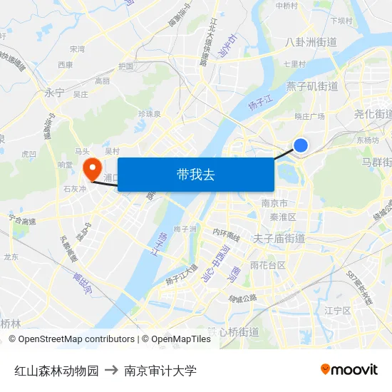 红山森林动物园 to 南京审计大学 map
