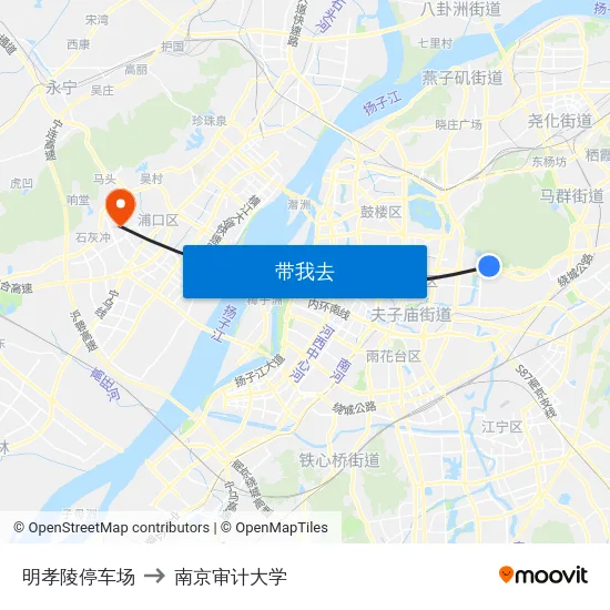 明孝陵停车场 to 南京审计大学 map