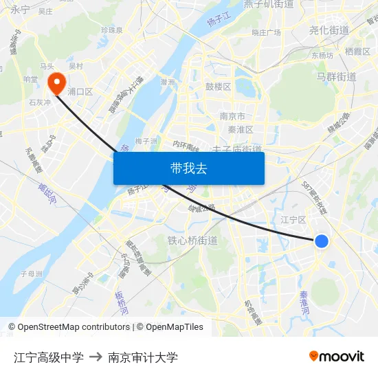 江宁高级中学 to 南京审计大学 map