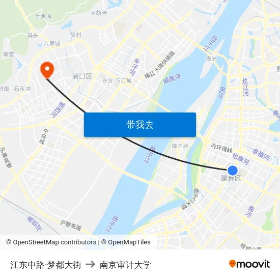 江东中路·梦都大街 to 南京审计大学 map