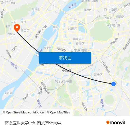 南京医科大学 to 南京审计大学 map