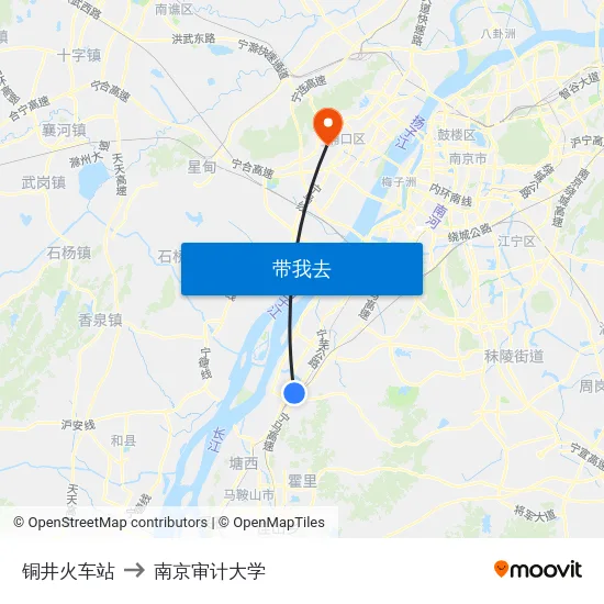 铜井火车站 to 南京审计大学 map