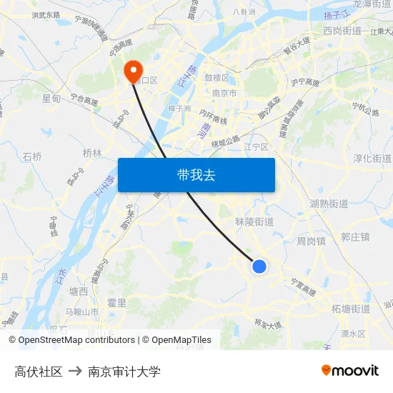 高伏社区 to 南京审计大学 map