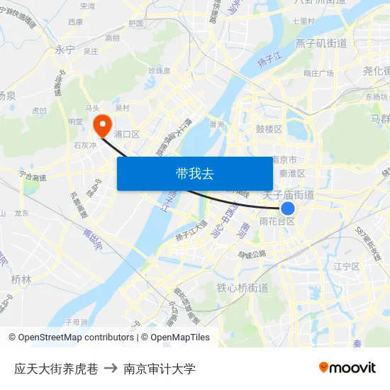 应天大街养虎巷 to 南京审计大学 map
