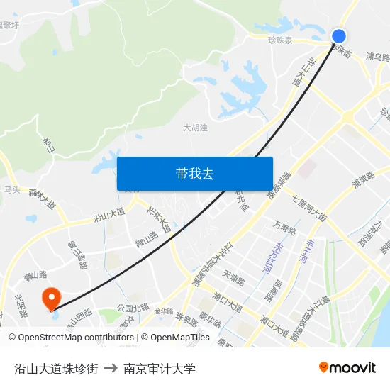 沿山大道珠珍街 to 南京审计大学 map