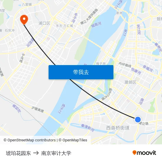 琥珀花园东 to 南京审计大学 map