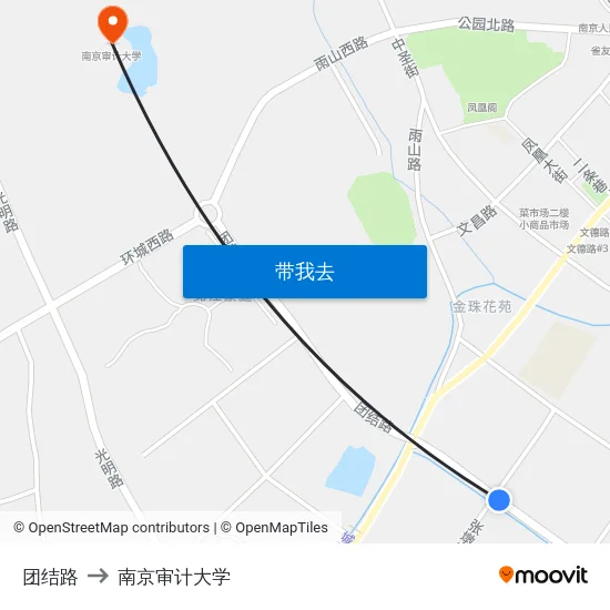 团结路 to 南京审计大学 map