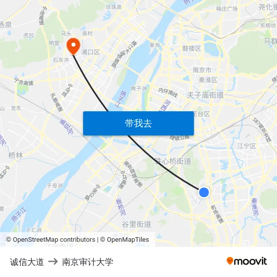 诚信大道 to 南京审计大学 map