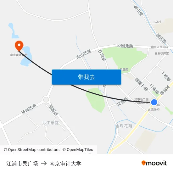 江浦市民广场 to 南京审计大学 map