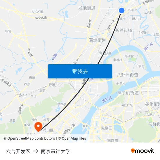 六合开发区 to 南京审计大学 map
