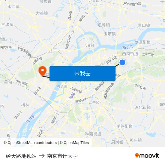 经天路地铁站 to 南京审计大学 map