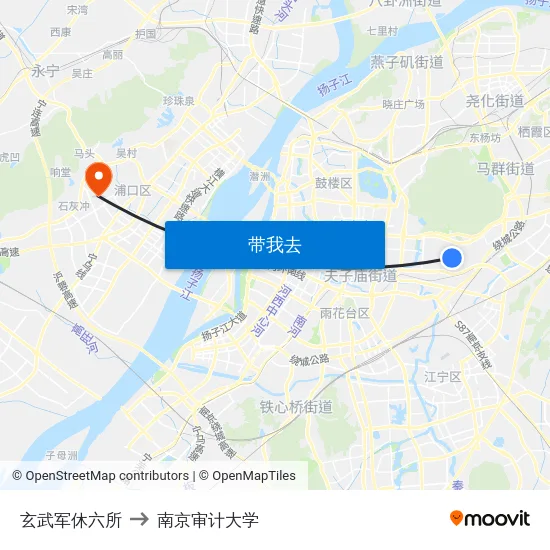 玄武军休六所 to 南京审计大学 map