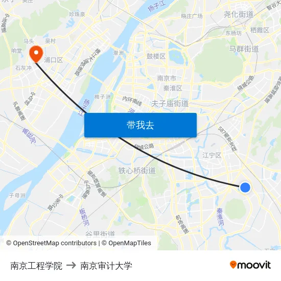 南京工程学院 to 南京审计大学 map
