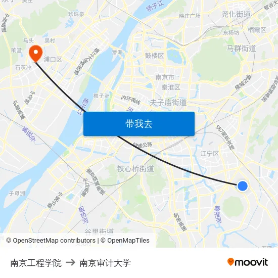 南京工程学院 to 南京审计大学 map
