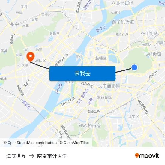 海底世界 to 南京审计大学 map
