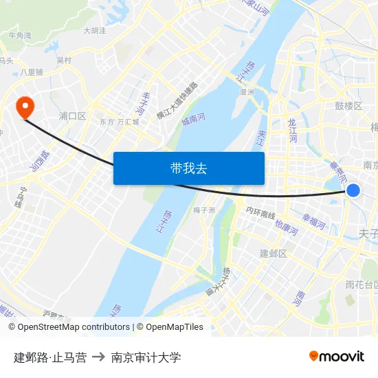 建邺路·止马营 to 南京审计大学 map