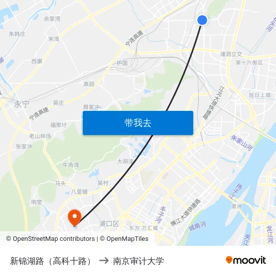 新锦湖路（高科十路） to 南京审计大学 map