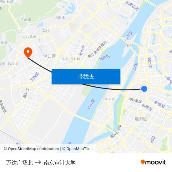 万达广场北 to 南京审计大学 map