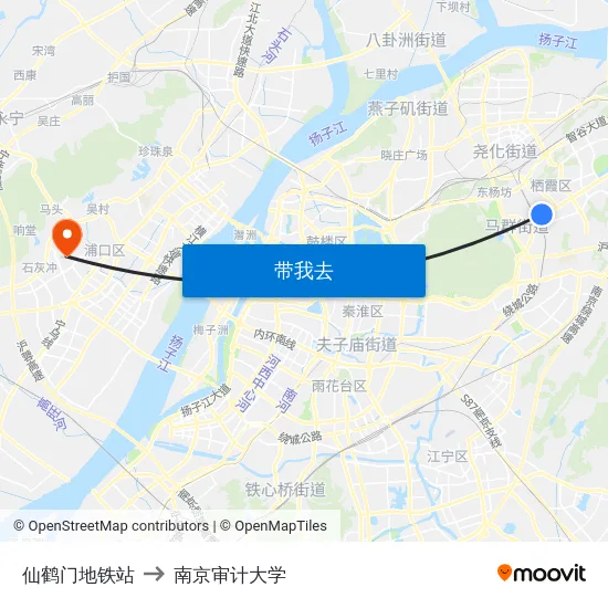 仙鹤门地铁站 to 南京审计大学 map