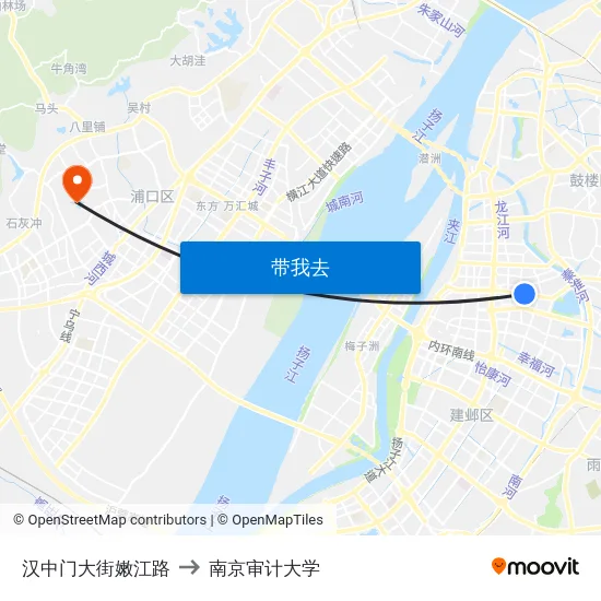 汉中门大街嫩江路 to 南京审计大学 map