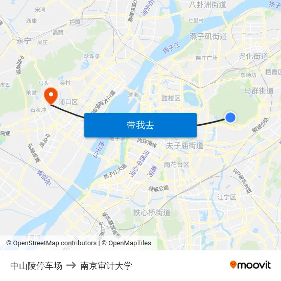 中山陵停车场 to 南京审计大学 map