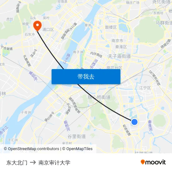 东大北门 to 南京审计大学 map