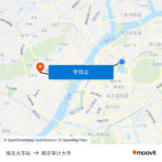 南京火车站 to 南京审计大学 map