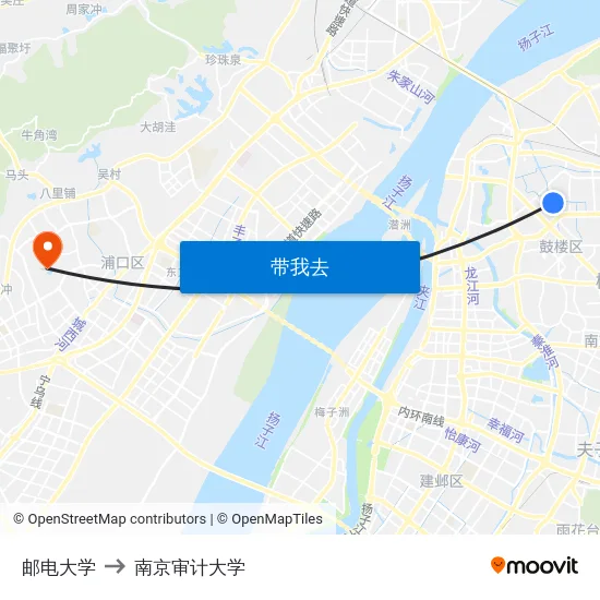 邮电大学 to 南京审计大学 map