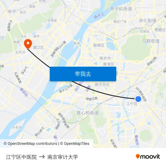 江宁区中医院 to 南京审计大学 map