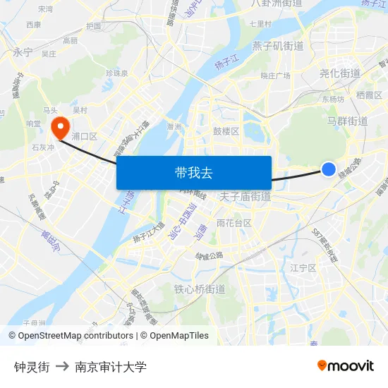 钟灵街 to 南京审计大学 map