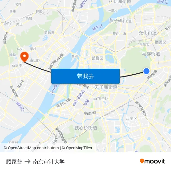 顾家营 to 南京审计大学 map