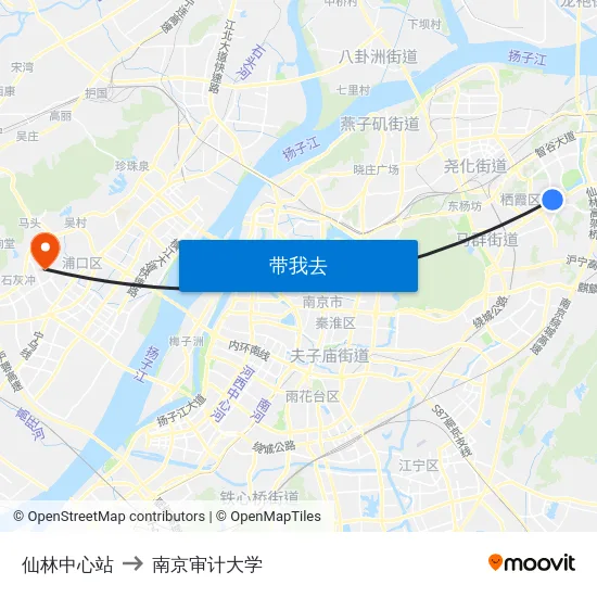 仙林中心站 to 南京审计大学 map