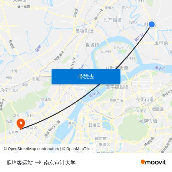 瓜埠客运站 to 南京审计大学 map