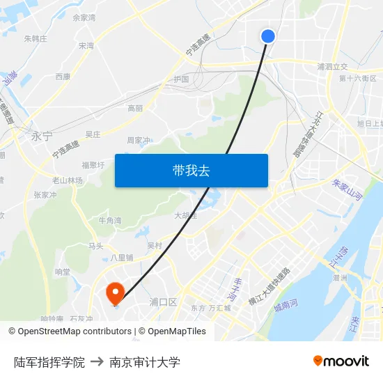 陆军指挥学院 to 南京审计大学 map