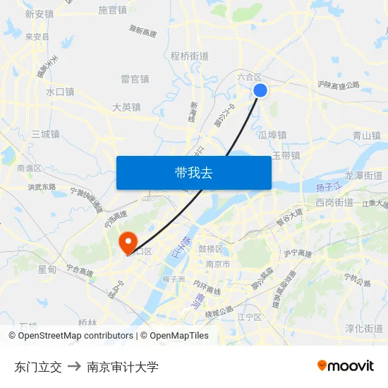 东门立交 to 南京审计大学 map