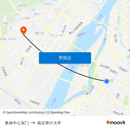 奥体中心东门 to 南京审计大学 map