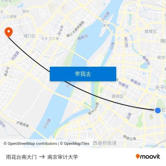 雨花台南大门 to 南京审计大学 map