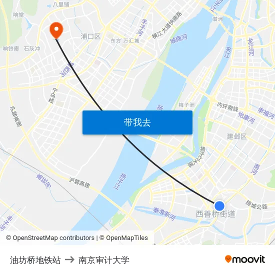 油坊桥地铁站 to 南京审计大学 map