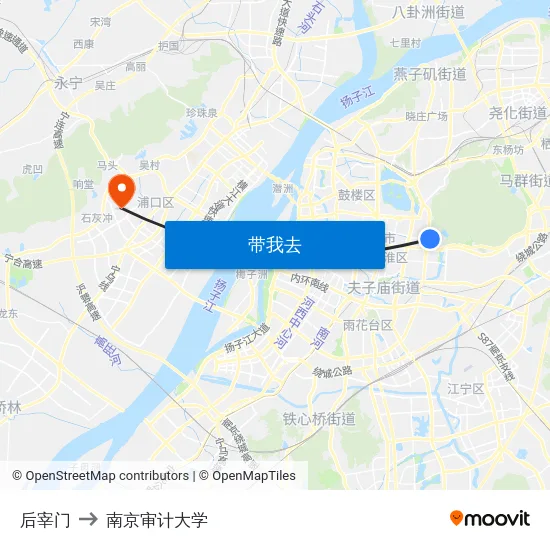 后宰门 to 南京审计大学 map