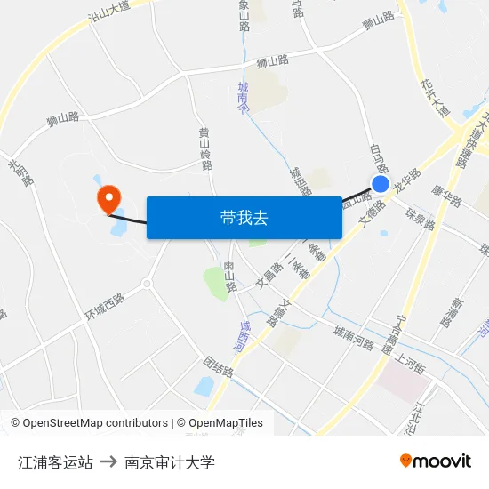 江浦客运站 to 南京审计大学 map