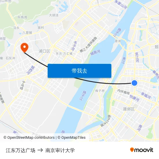 江东万达广场 to 南京审计大学 map