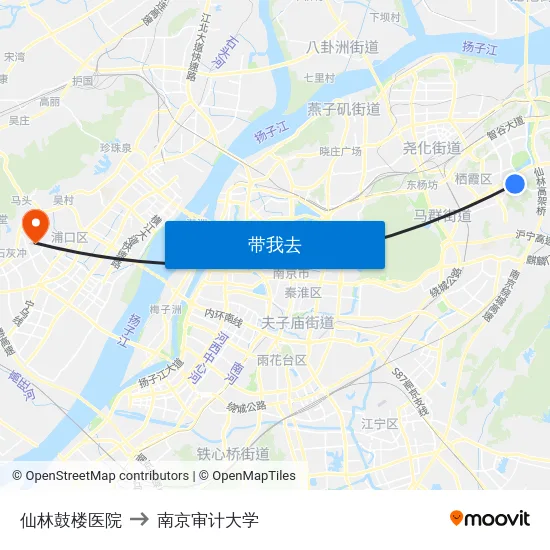 仙林鼓楼医院 to 南京审计大学 map