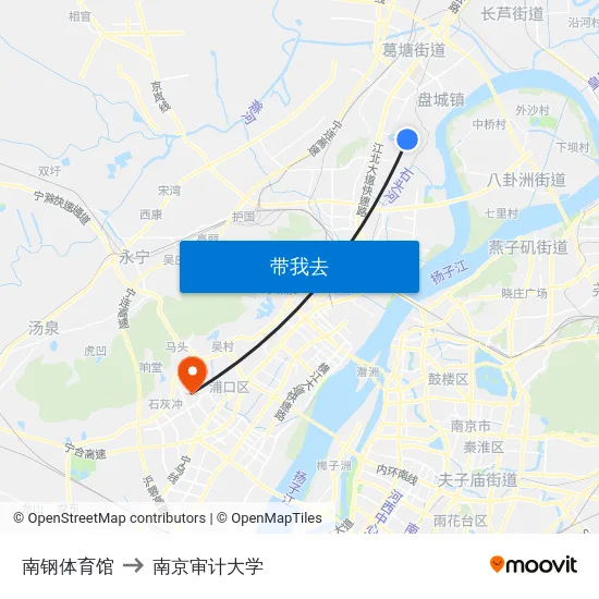 南钢体育馆 to 南京审计大学 map