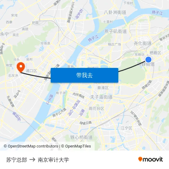 苏宁总部 to 南京审计大学 map