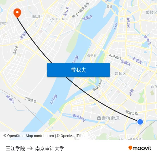 三江学院 to 南京审计大学 map