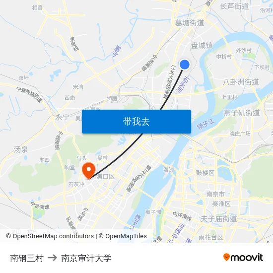 南钢三村 to 南京审计大学 map