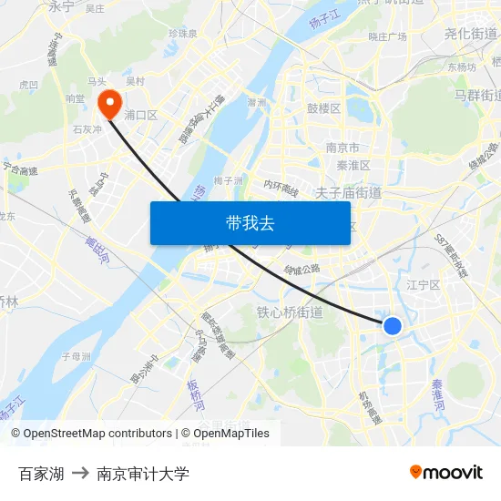 百家湖 to 南京审计大学 map