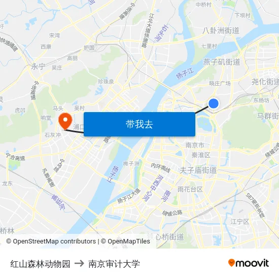 红山森林动物园 to 南京审计大学 map