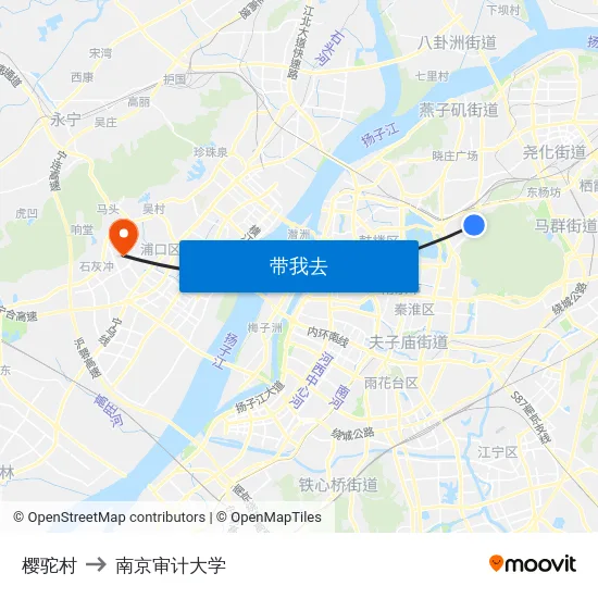 樱驼村 to 南京审计大学 map
